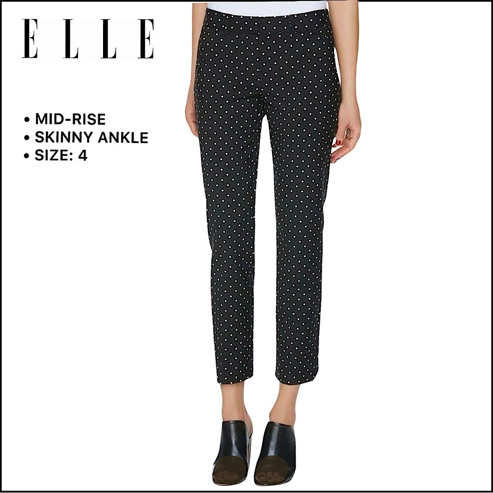 NWT, ELLE, Midrise Skinny Pants. Polkadot-Print, Ankle Length, Sz: 4.